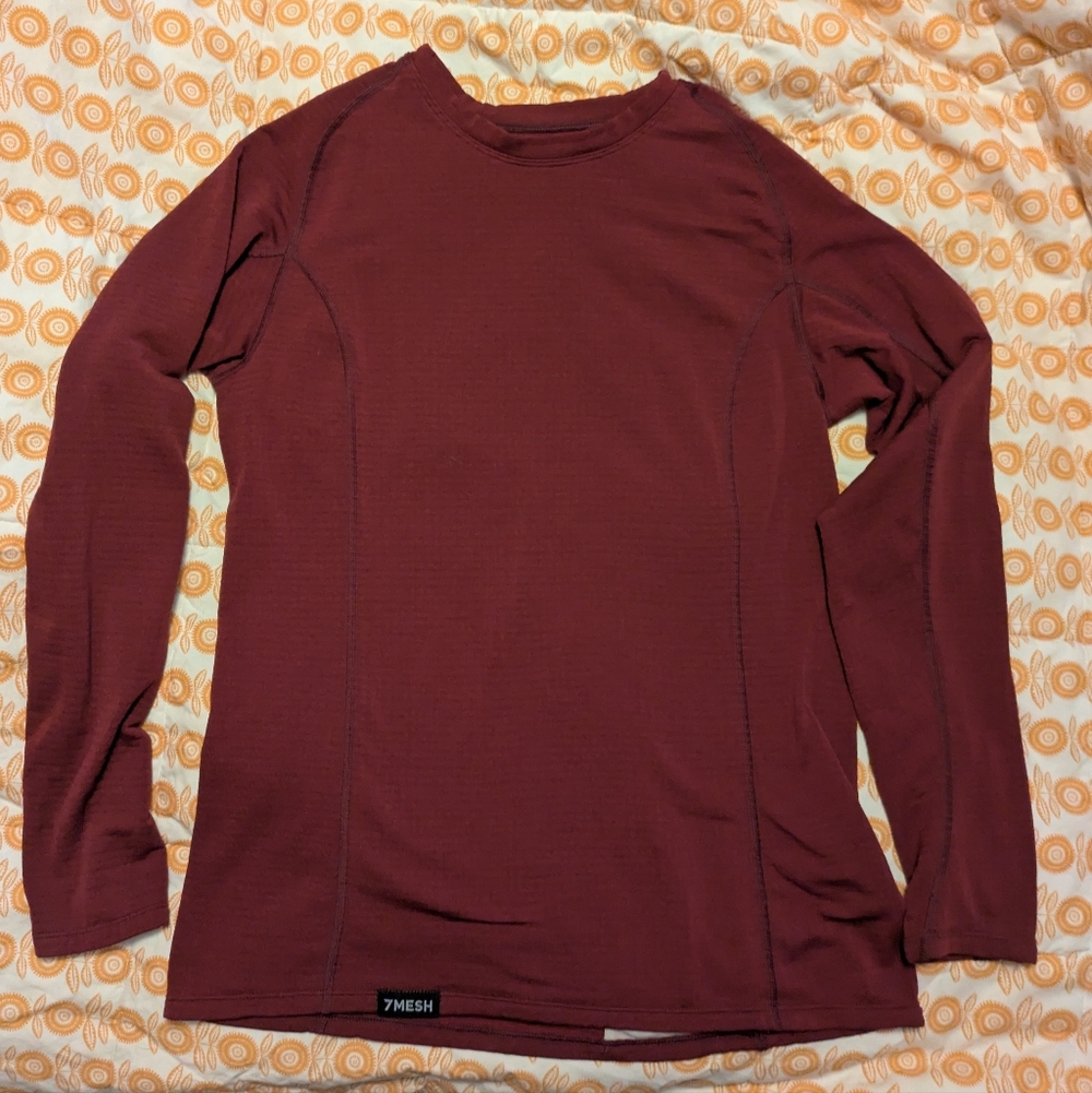 7MESH Long Sleeve Maroon Performance Waffle Fleece Top Cycling Hiking